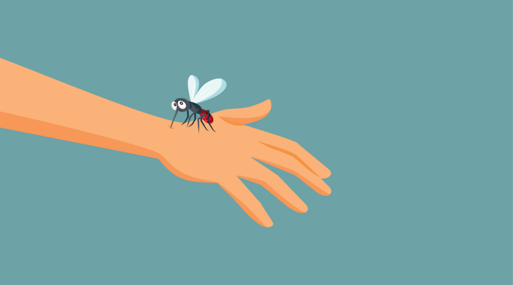 cartoon hand with a mosquito on it for blog titled How Do I Get Rid of Mosquitoes in My Yard Permanently?