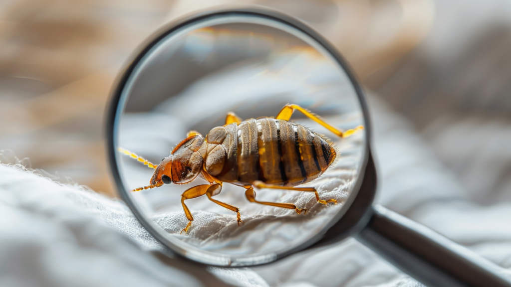 Bed bug under a magnifying glass.