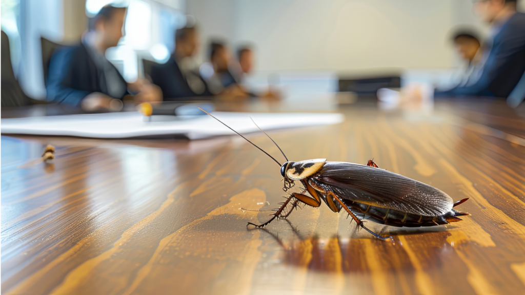Roach crawling on board room table