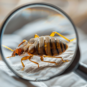 Bed bug under a magnifying glass.
