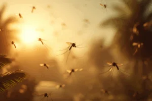 mosquito swarm at dusk